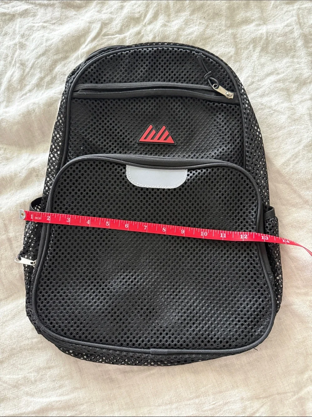 Men's Black Mesh Backpack with Red Logo